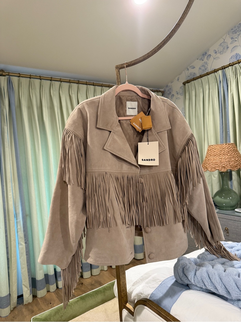 Sandro Beige Fringed Suede Jacket - Picture 6 of 9